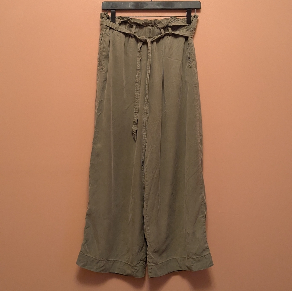 Olive Green Wide-Leg Pants Tie Waist Size M